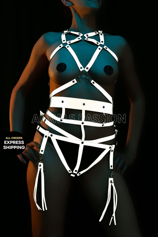 Glow in the Dark Bondage Harness Women - Bdsm Reflective Harness Set Lingerie  - Tassel Harness Set - Bdsm Clothing - Gift for Her