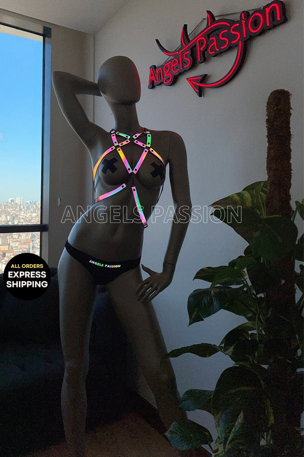 Chest Harness Women - Reflective Chest Harness - Glow in the Dark Chest Harness - Bdsm Bondage - Burning Man Wear - Fetish Wear3